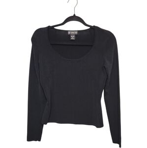 NWOT Donna Gray Black Scoop Neck Long Sleeve Minimalist Sweater Top Size S